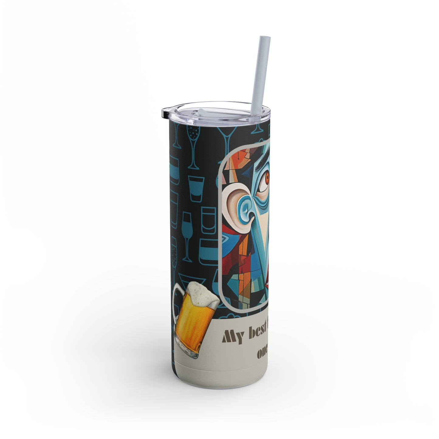 Best Friend After 1 Drink Funny Cubism-Skinny Matte Tumbler, 20oz