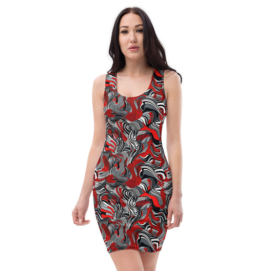 Bodycon dress In Abstract Red And Grey Pattern