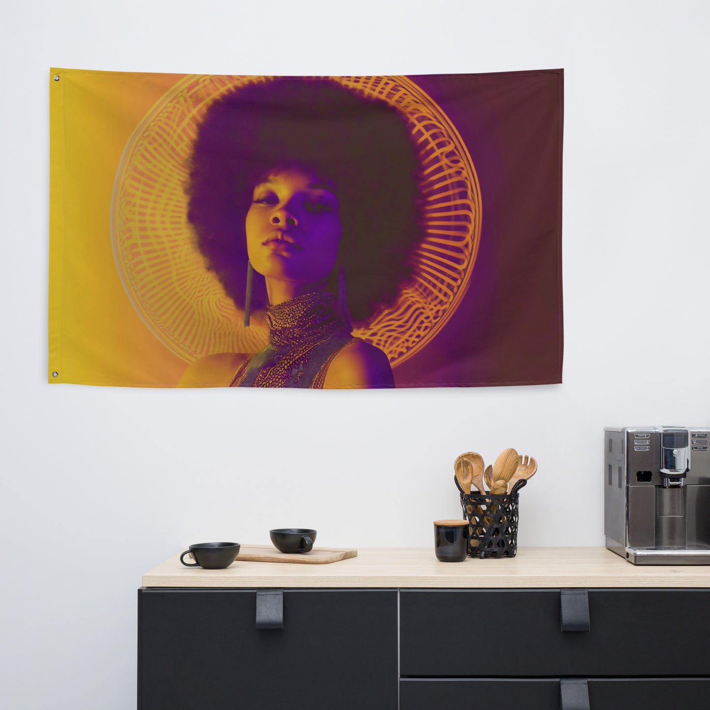 VibeDeco Banner- Synthwave Inspired Girl In Afro