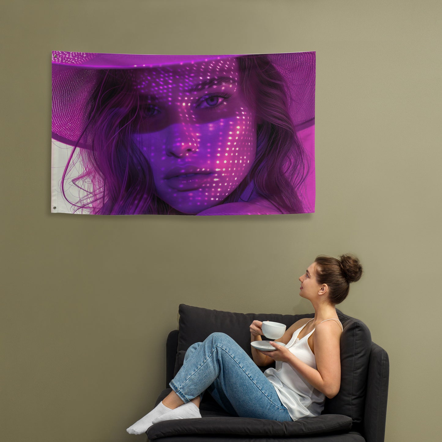 VibeDeco Banner- RetroWave Inspired Woman In Beach Hat