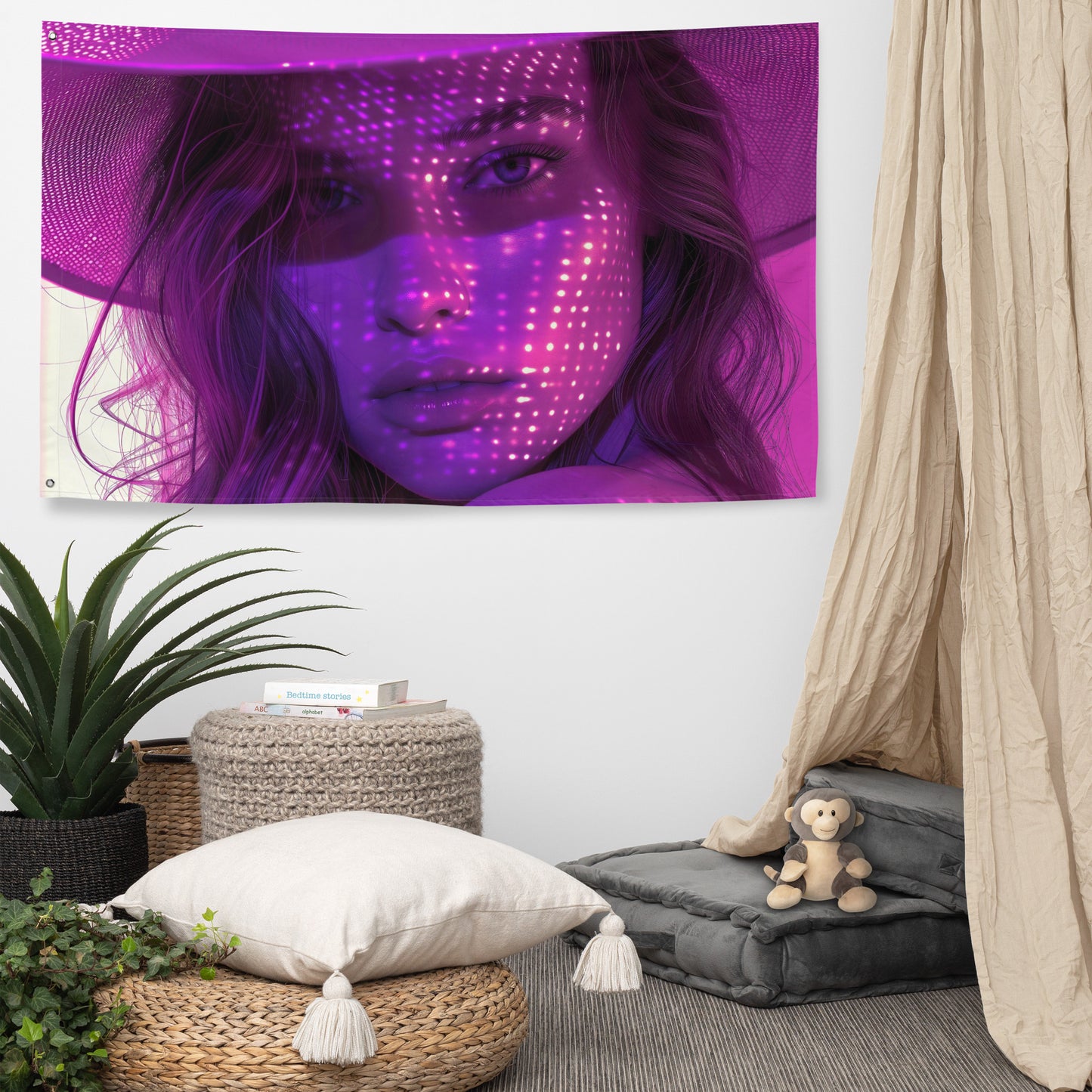 VibeDeco Banner- RetroWave Inspired Woman In Beach Hat