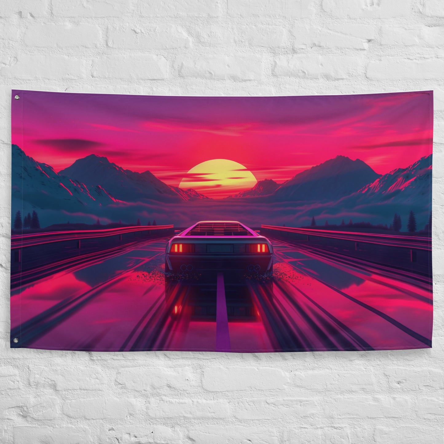 VibeDeco Banner- Synthwave Car Driving In Sunset