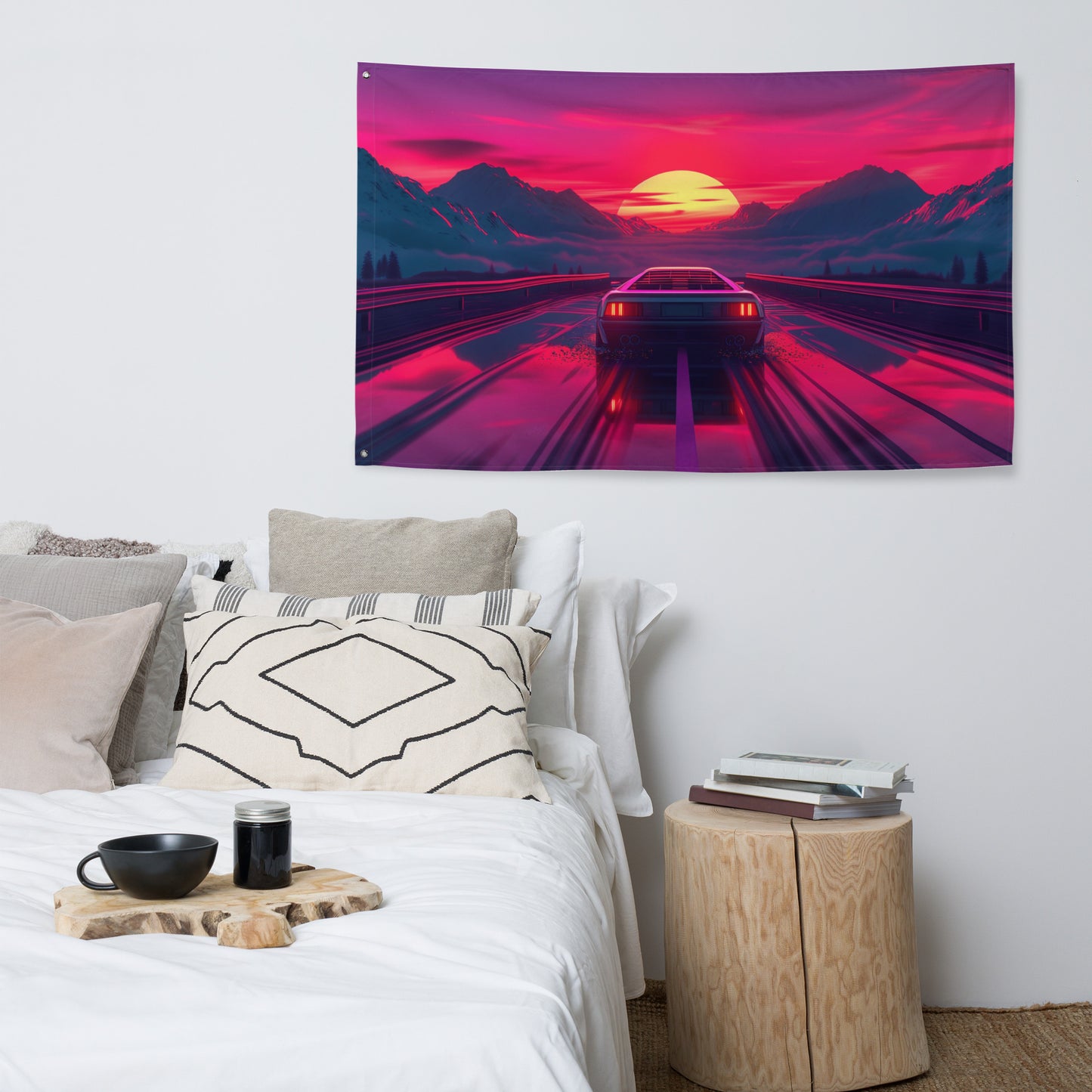 VibeDeco Banner- Synthwave Car Driving In Sunset