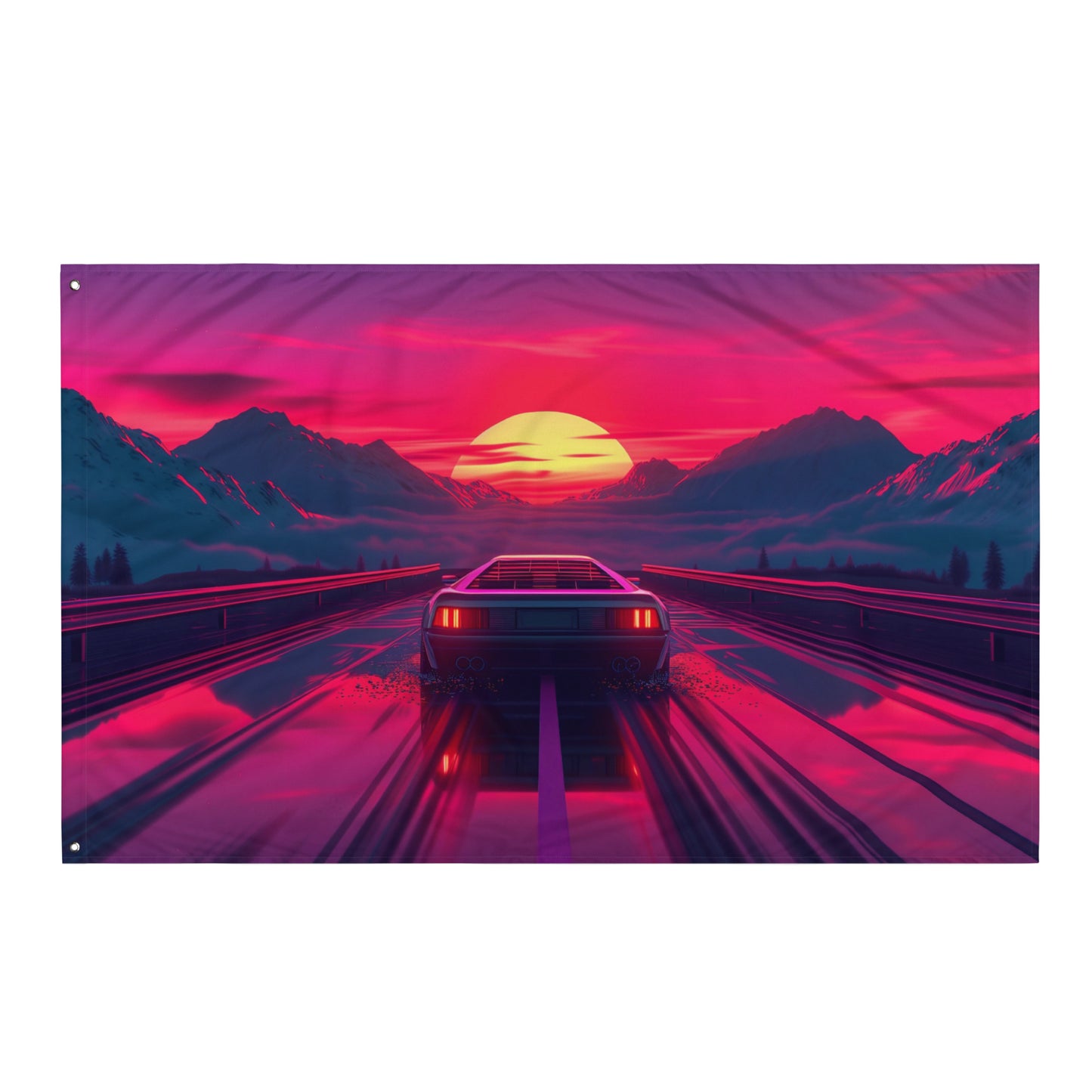 VibeDeco Banner- Synthwave Car Driving In Sunset