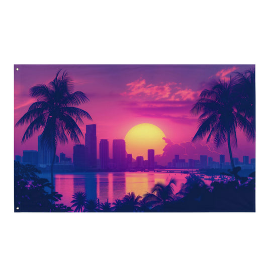 VibeDeco Banner- Synthwave Miami In Sunset