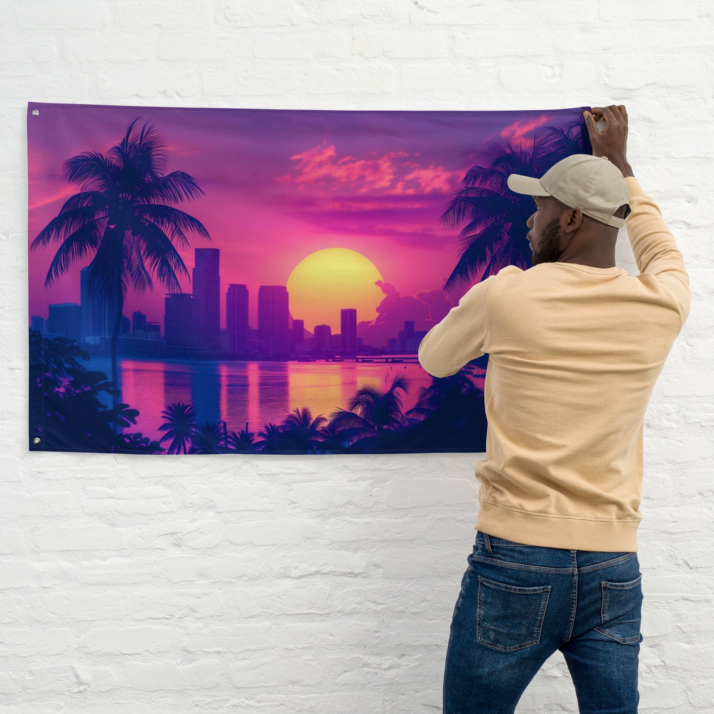 VibeDeco Banner- Synthwave Miami In Sunset