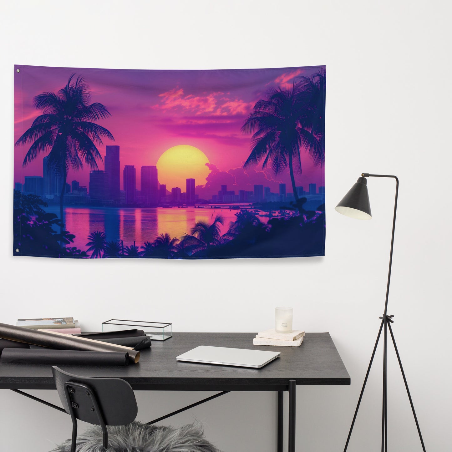 VibeDeco Banner- Synthwave Miami In Sunset