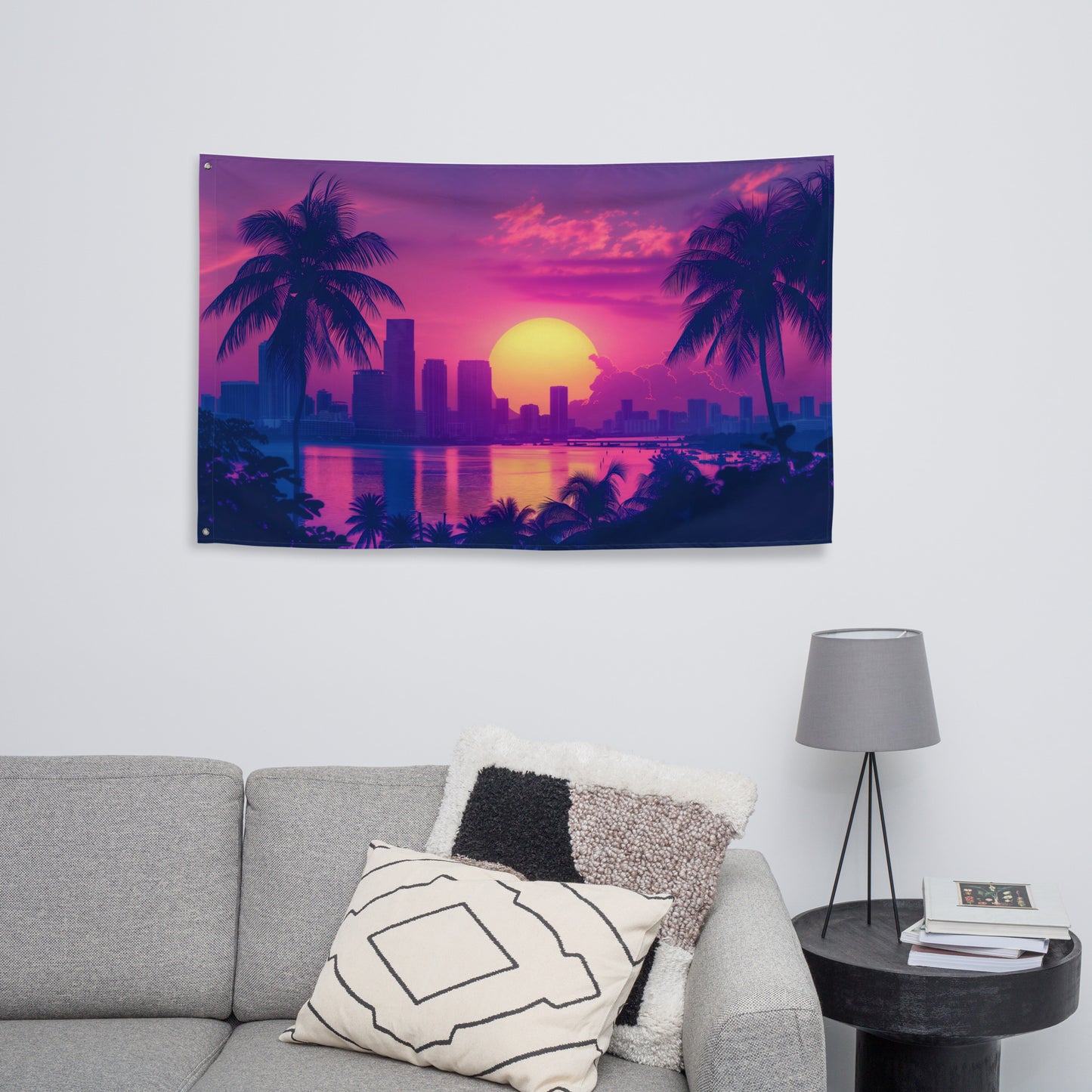 VibeDeco Banner- Synthwave Miami In Sunset