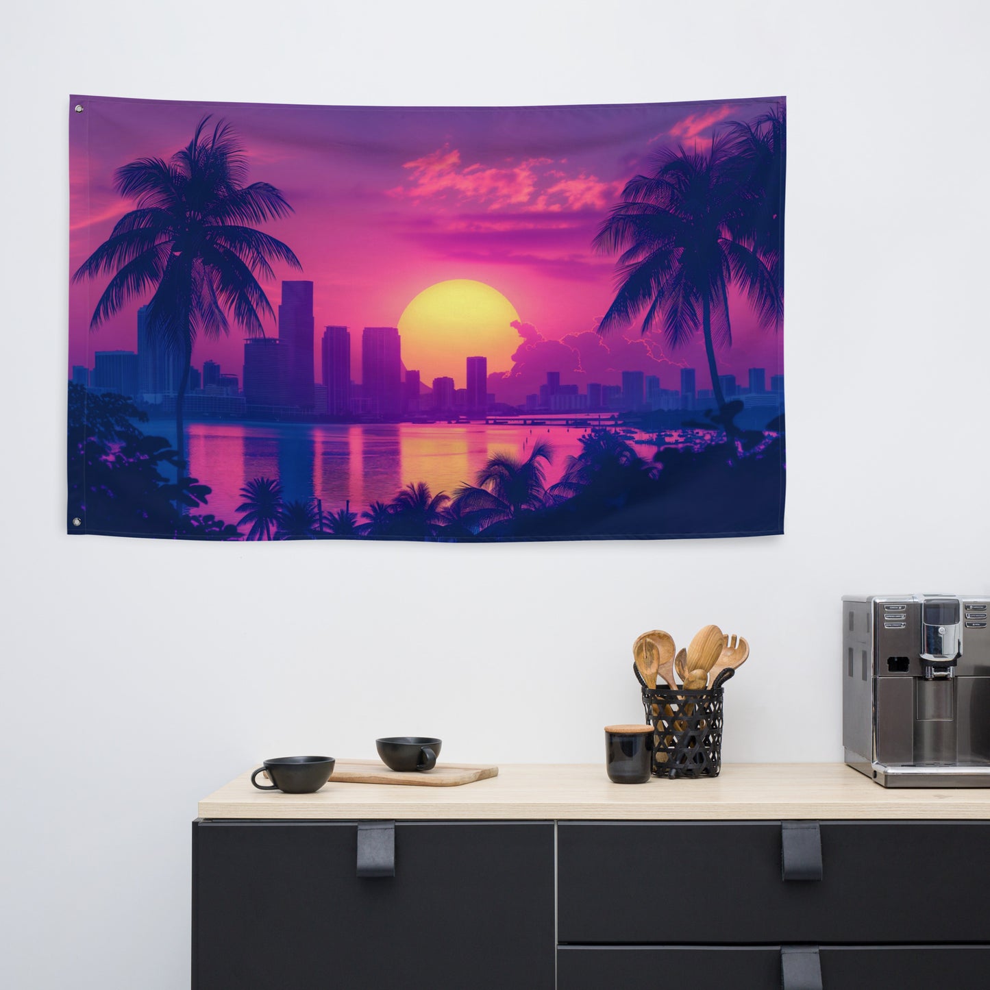 VibeDeco Banner- Synthwave Miami In Sunset