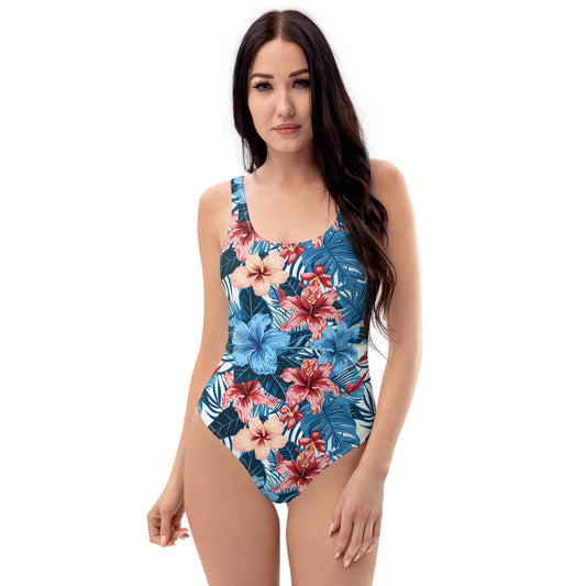 One-Piece Swimsuit In Tropical Floral Pattern