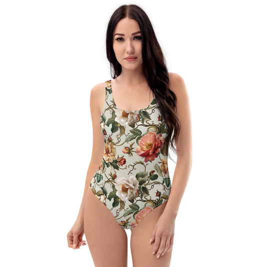 One-Piece Swimsuit In Pastel Floral Pattern