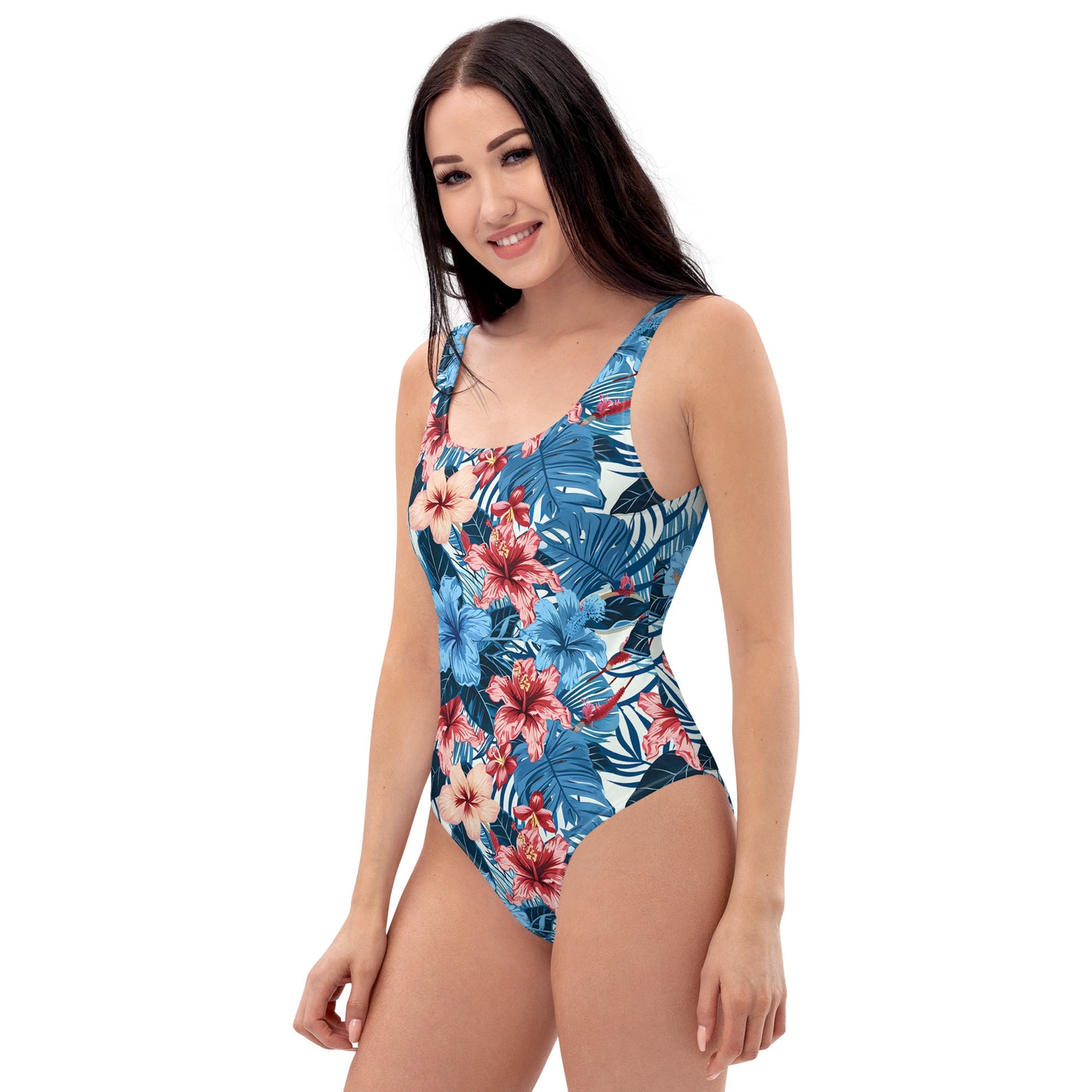 One-Piece Swimsuit In Tropical Floral Pattern