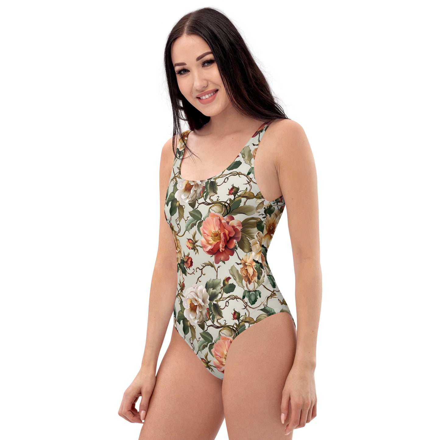 One-Piece Swimsuit In Pastel Floral Pattern