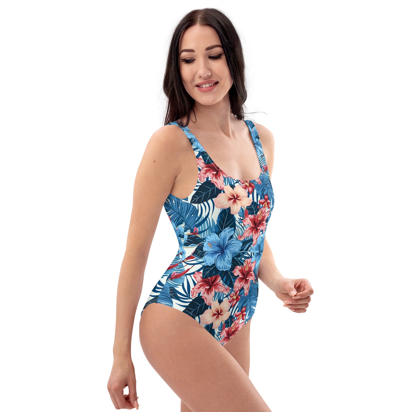 One-Piece Swimsuit In Tropical Floral Pattern