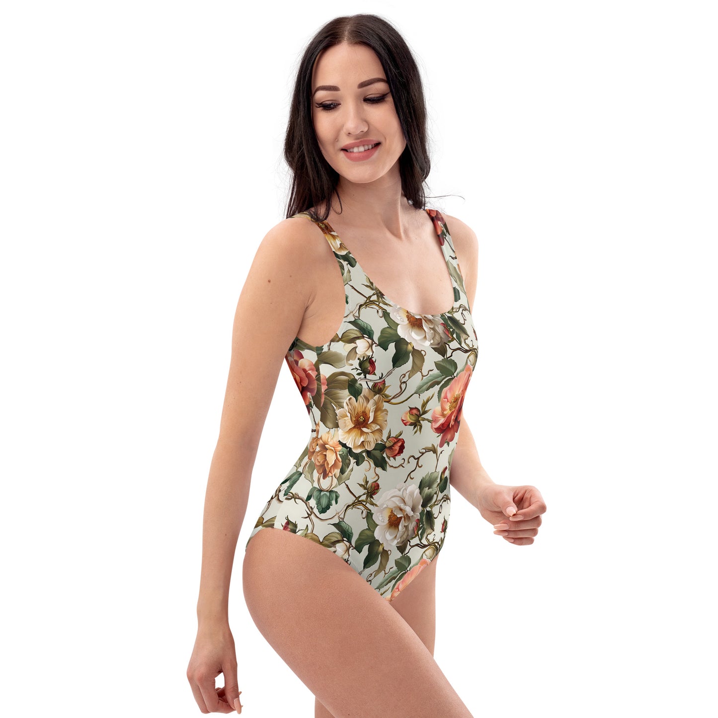 One-Piece Swimsuit In Pastel Floral Pattern