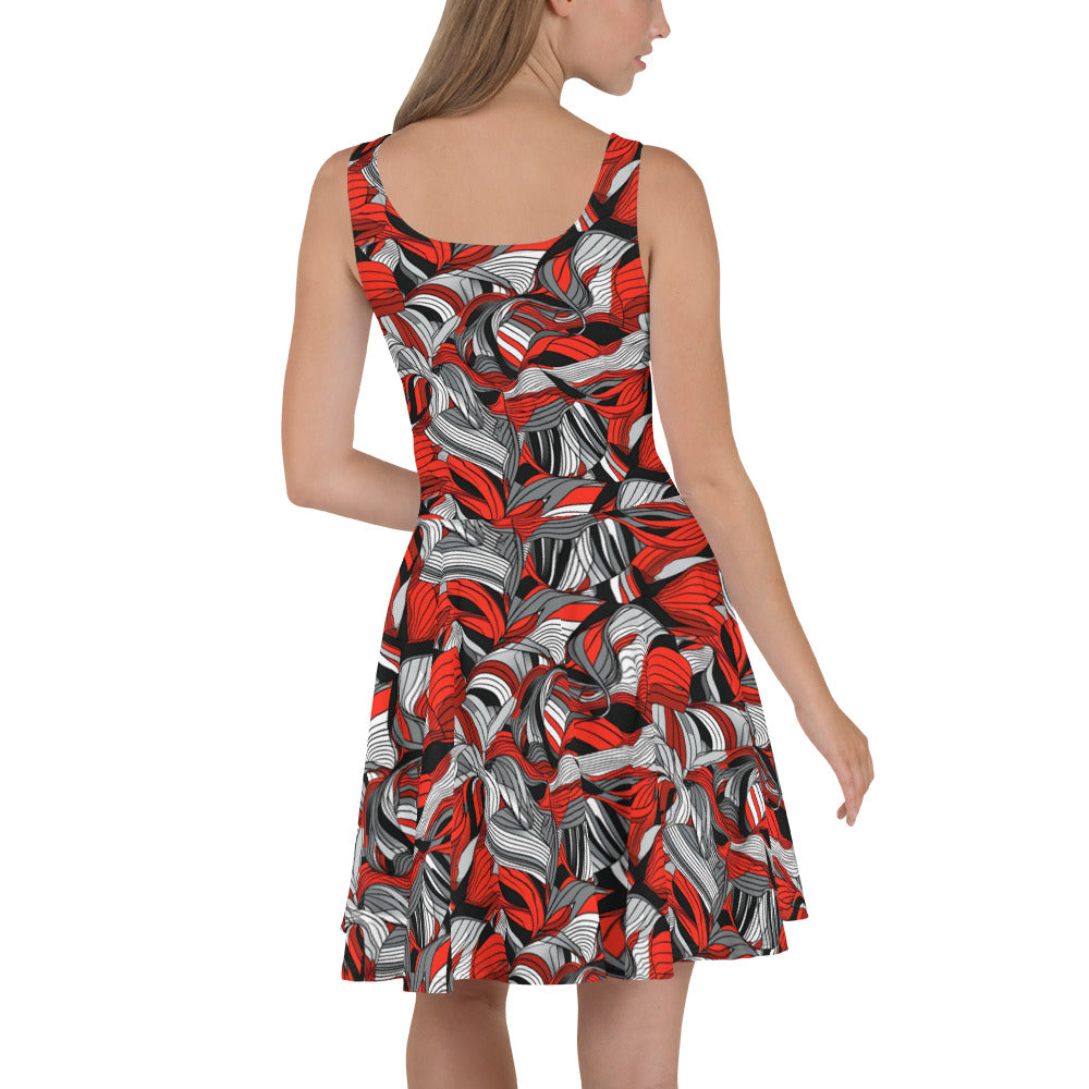 Skater Dress In Red And Grey Pattern