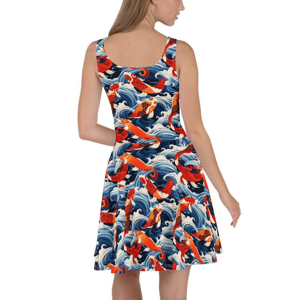 Skater Dress In Asian Inspired Koi Pattern