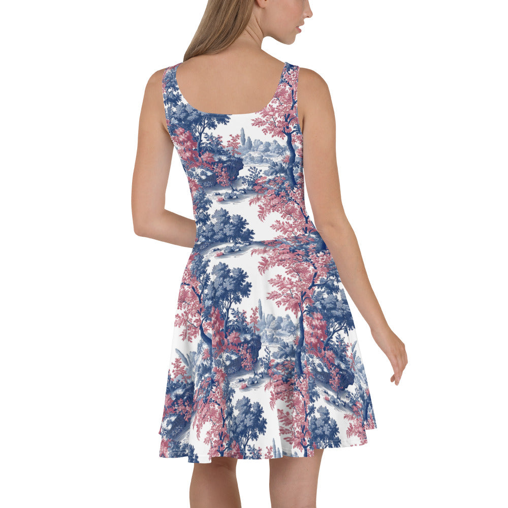 Skater Dress In French Toile de Jouy Pattern