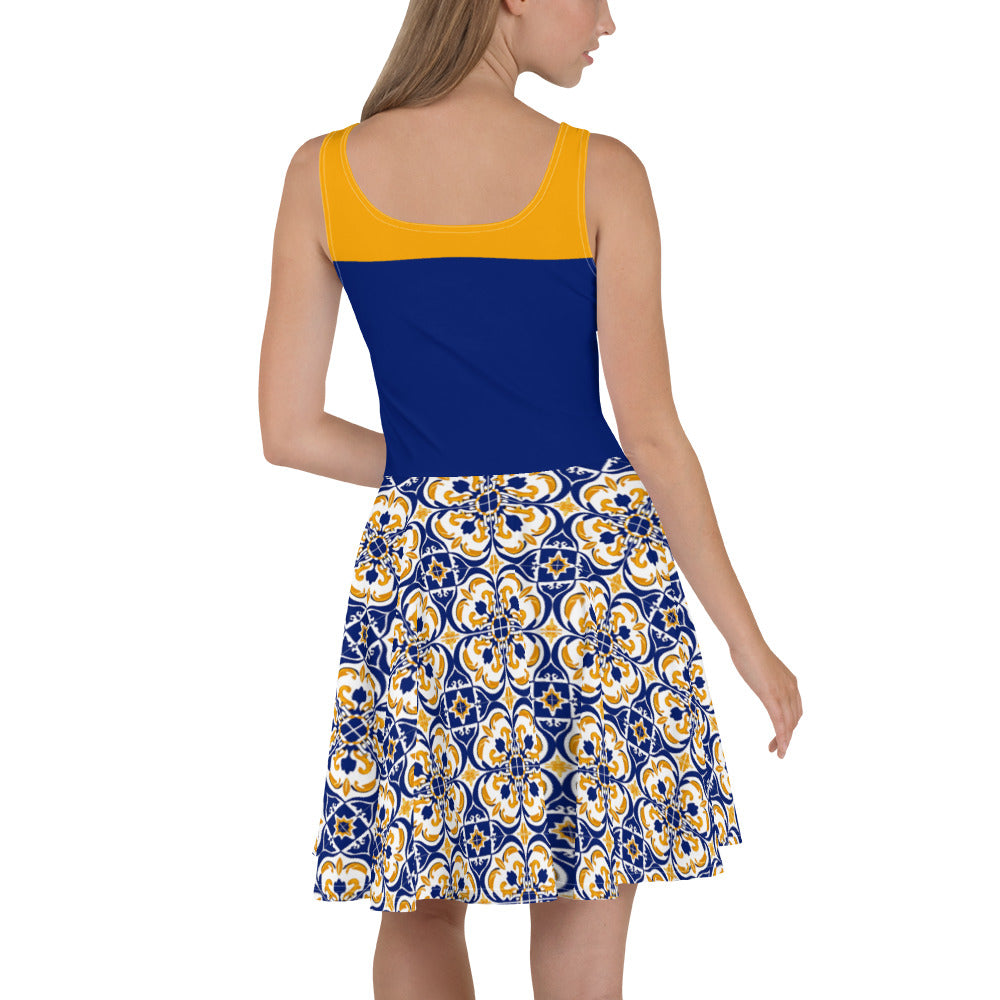 Skater Dress In Spanish inspired Azulejos Pattern