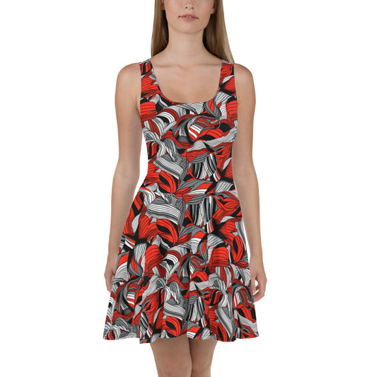 Skater Dress In Red And Grey Pattern