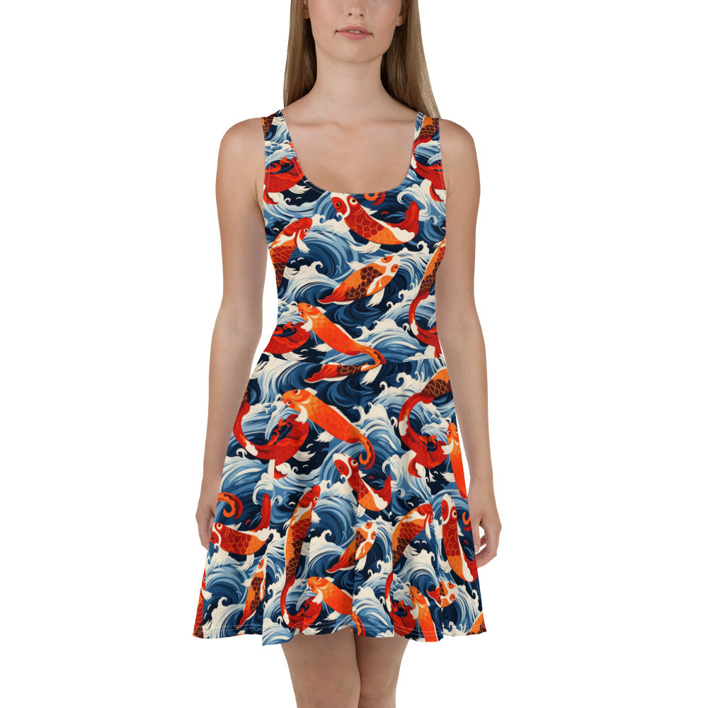 Skater Dress In Asian Inspired Koi Pattern