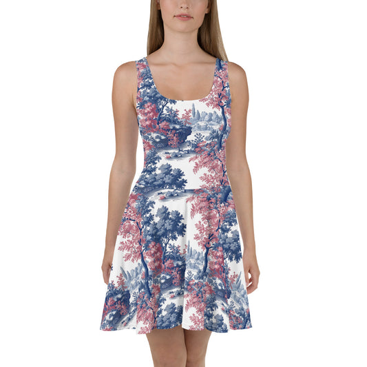 Skater Dress In French Toile de Jouy Pattern