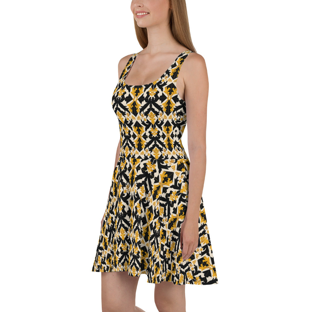 Skater Dress in French Inspired Pied De Poule Pattern