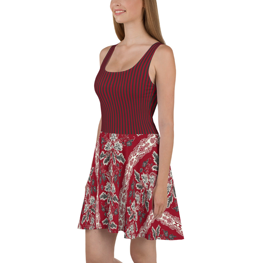 Skater Dress In French Inspired Dentelle and Rayures Pattern