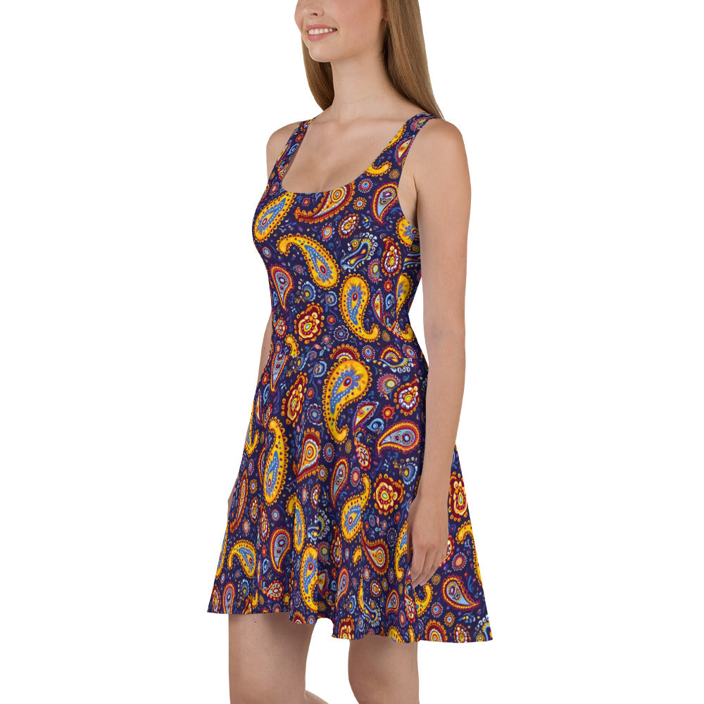 Skater Dress In Spanish Inspired Paisley Pattern