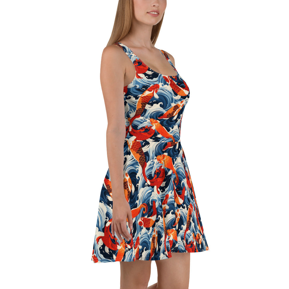 Skater Dress In Asian Inspired Koi Pattern