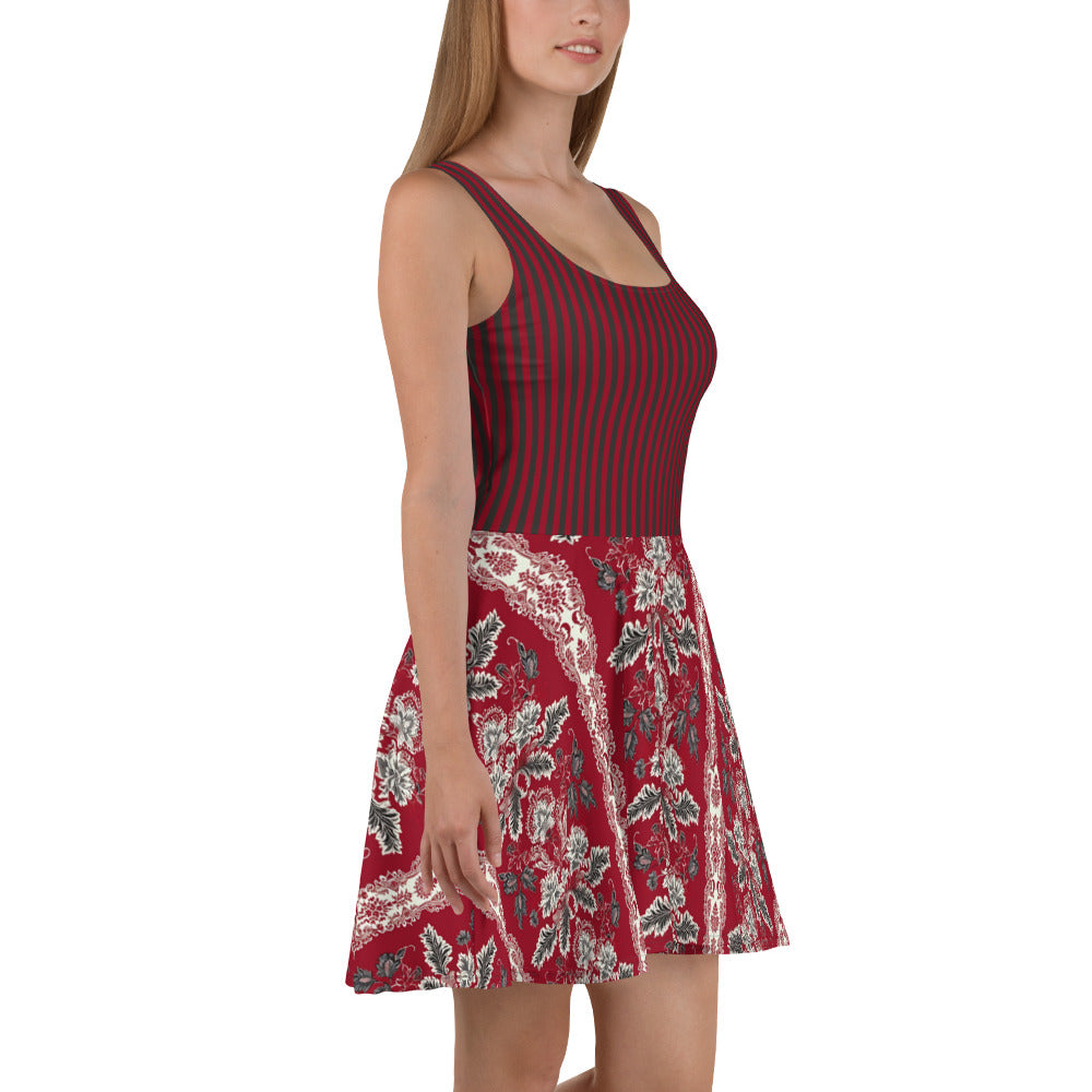 Skater Dress In French Inspired Dentelle and Rayures Pattern