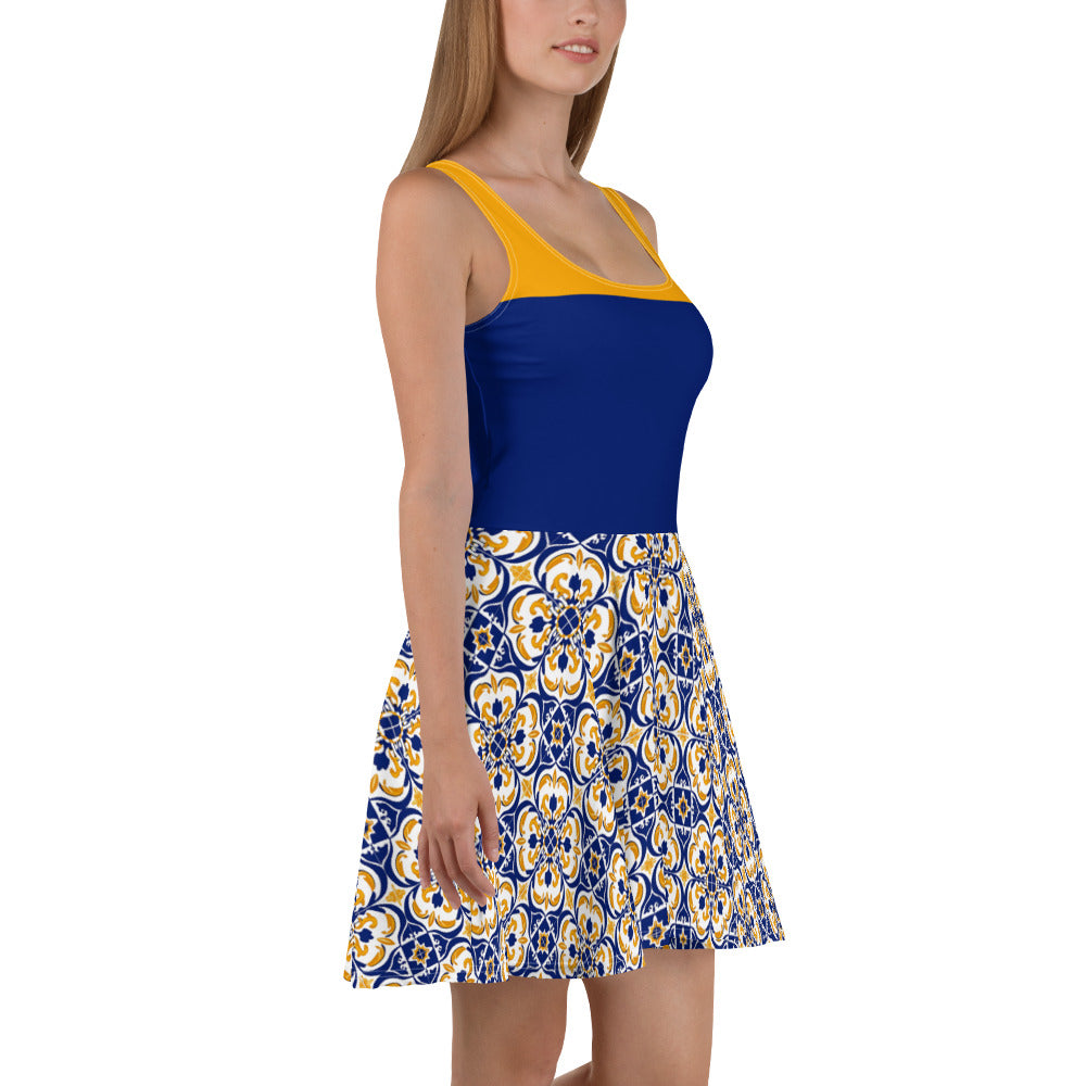 Skater Dress In Spanish inspired Azulejos Pattern