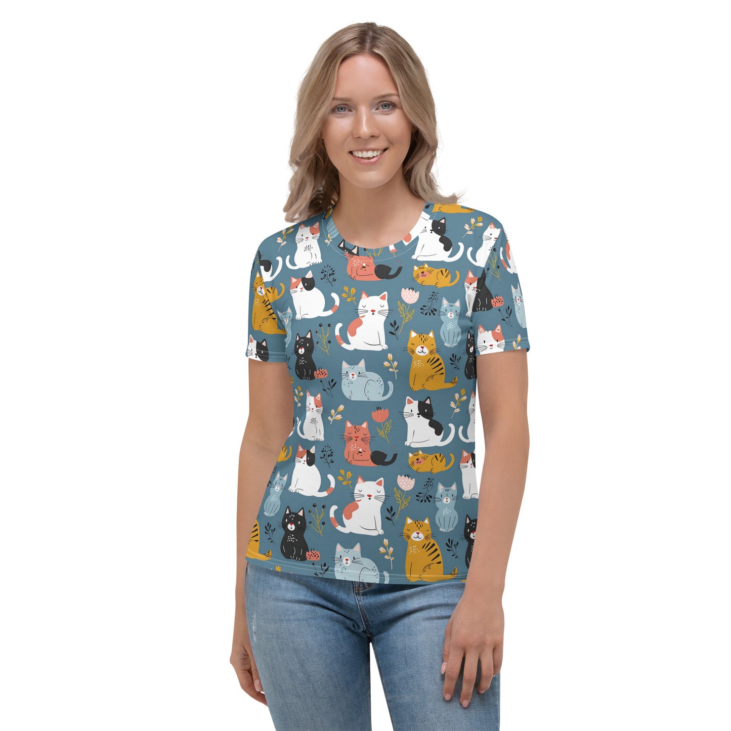 Women's T-shirt In Cute Cat Pattern