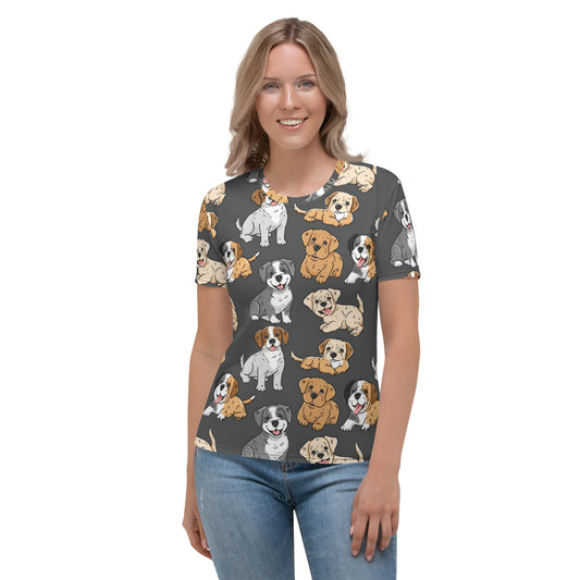 Women's T-shirt In Cute Puppy Pattern