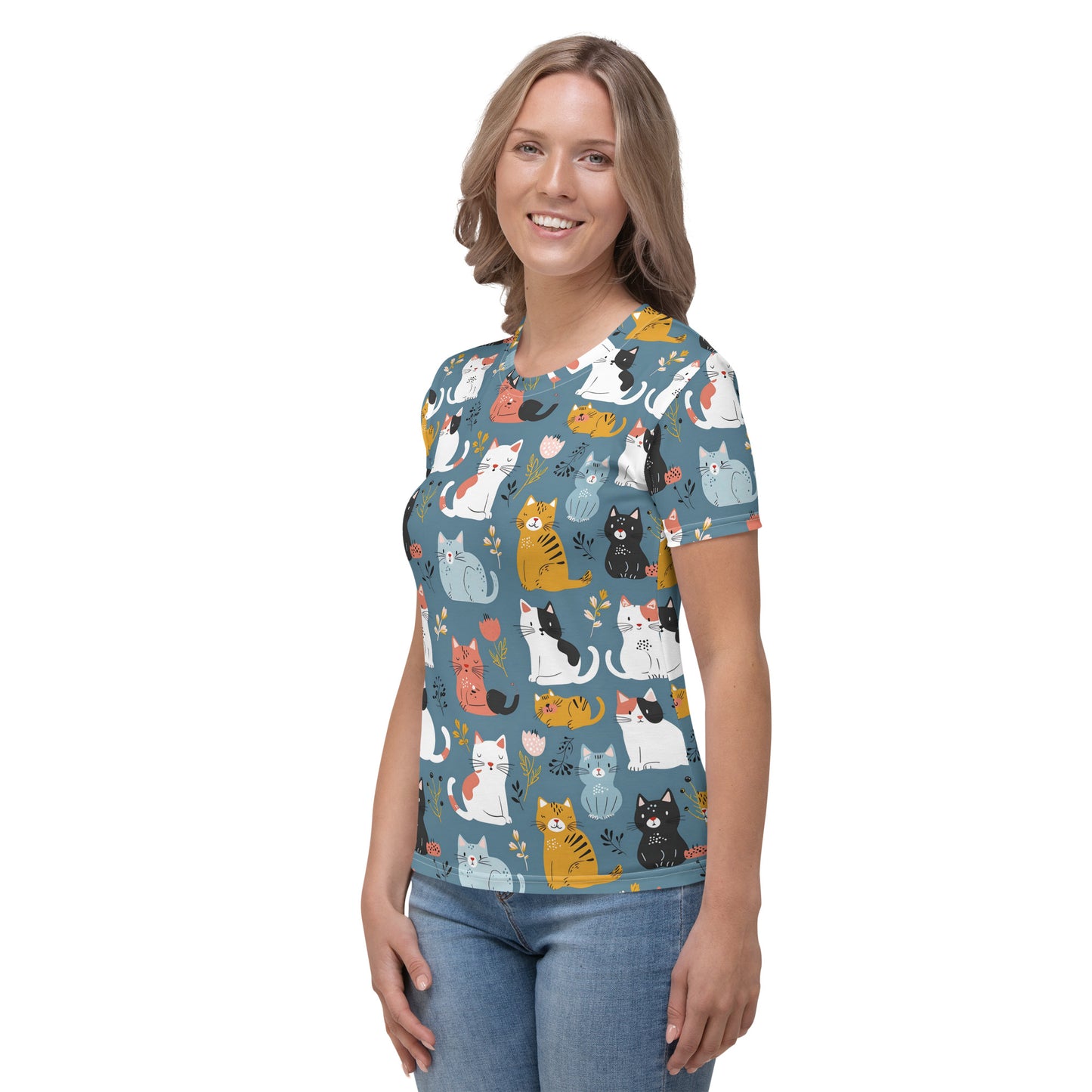 Women's T-shirt In Cute Cat Pattern