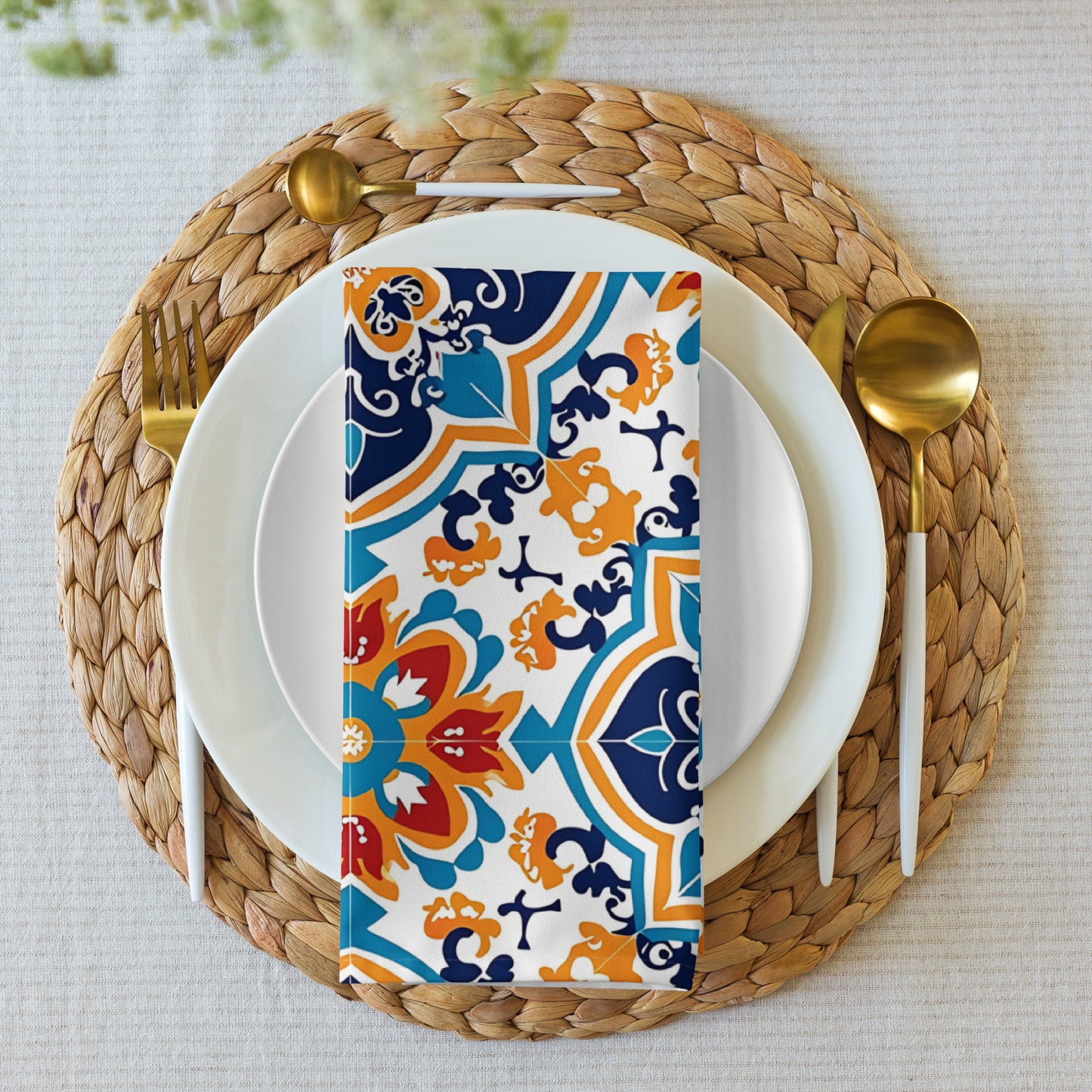 Cloth napkin set In Spanish Inspired Azulejos Pattern