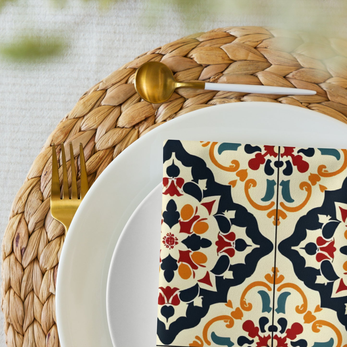 Cloth napkin set In Spanish Inspired Azulejos Pattern