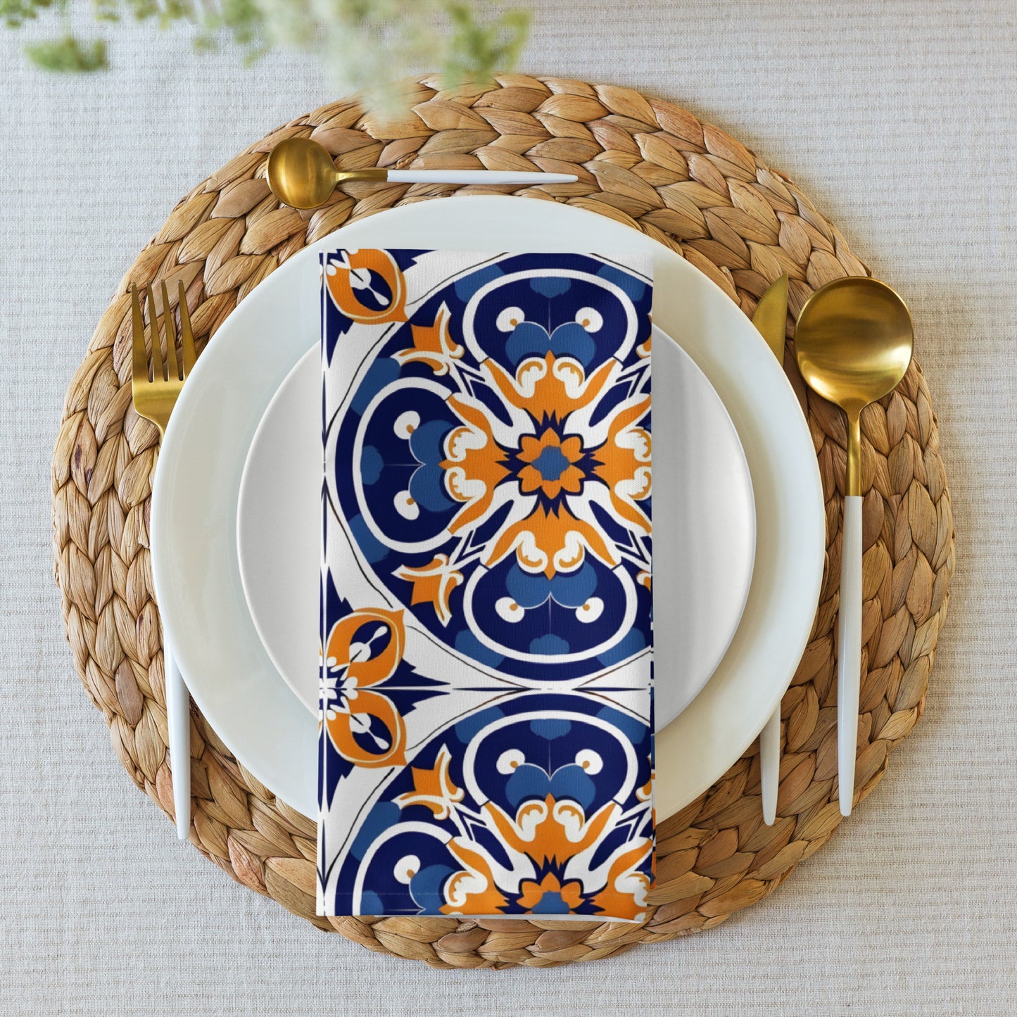 Cloth napkin set In Spanish Inspired Azulejos Pattern