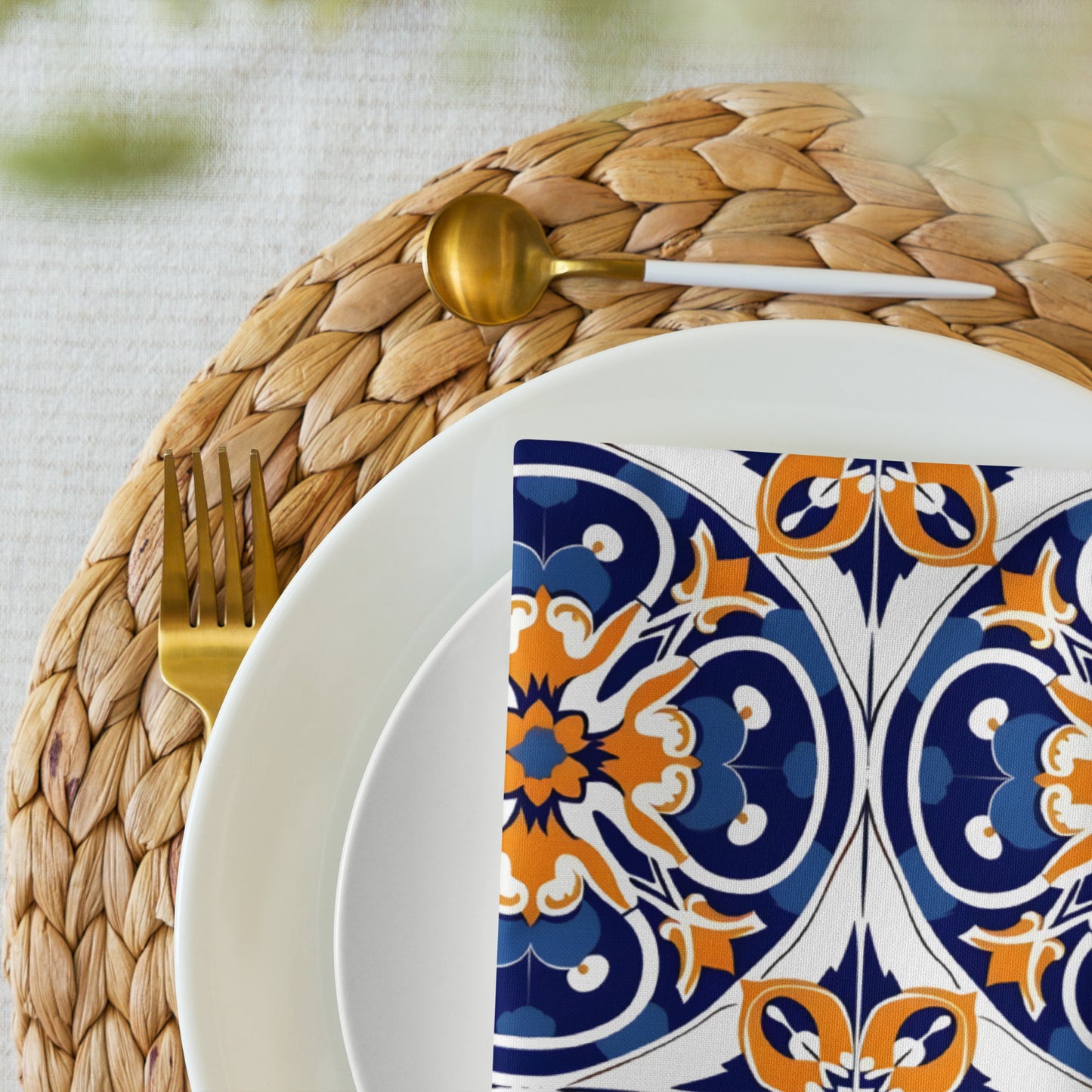 Cloth napkin set In Spanish Inspired Azulejos Pattern