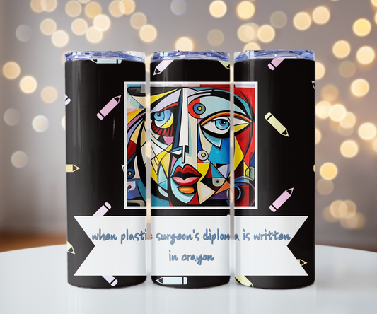 Unskilled Plastic Surgeon Cubism Meme-Skinny Matte Tumbler, 20oz