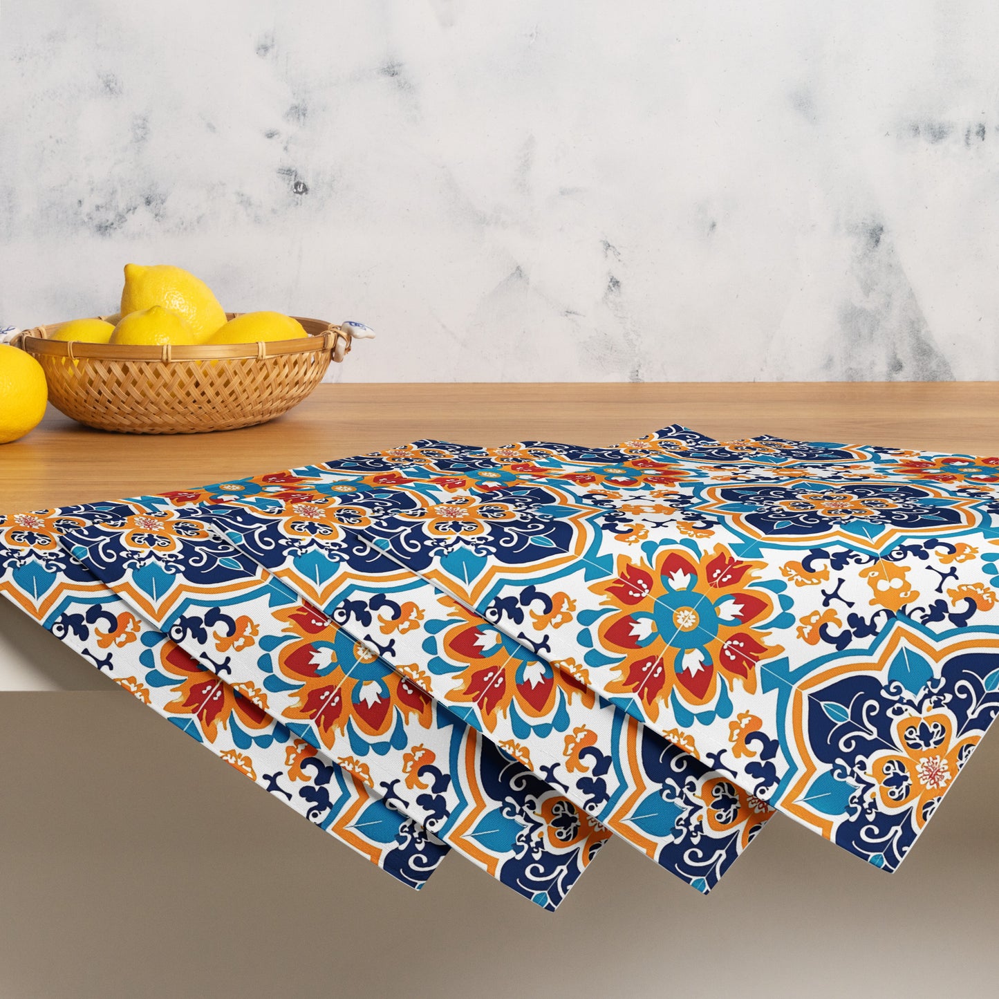 Placemat Set In Spanish Inspired Azulejos Pattern