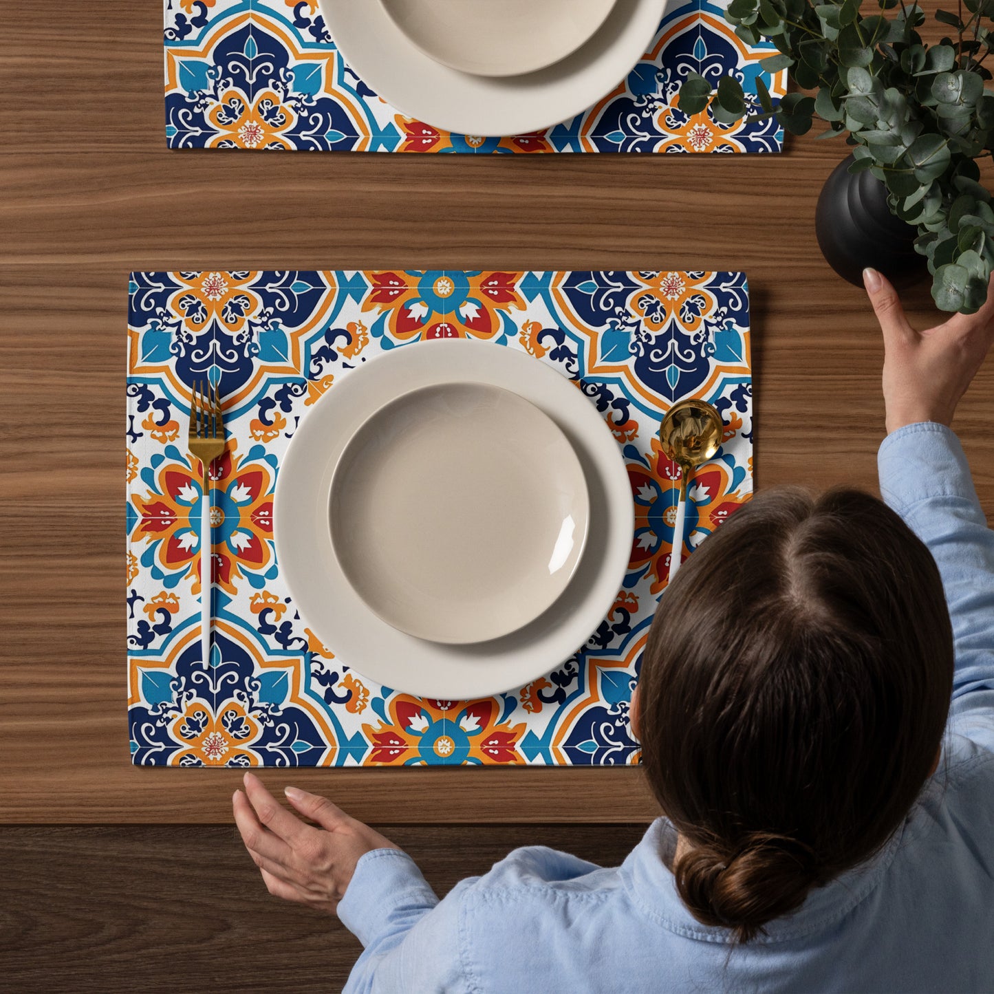 Placemat Set In Spanish Inspired Azulejos Pattern