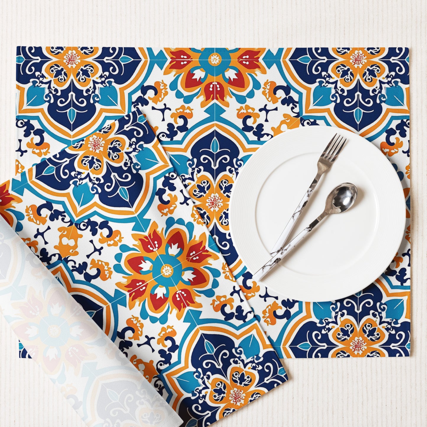 Placemat Set In Spanish Inspired Azulejos Pattern