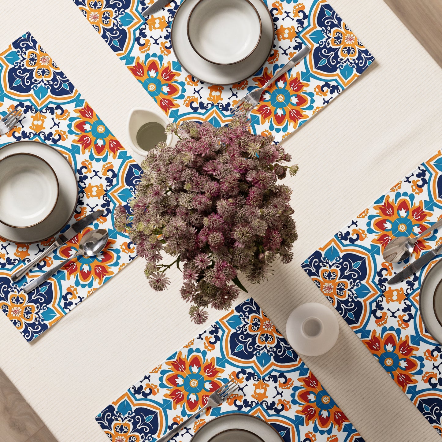 Placemat Set In Spanish Inspired Azulejos Pattern