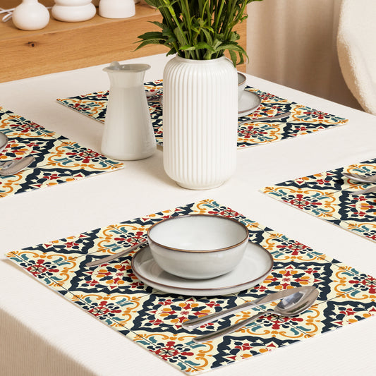 Placemat Set In Spanish Inspired Azulejos Pattern