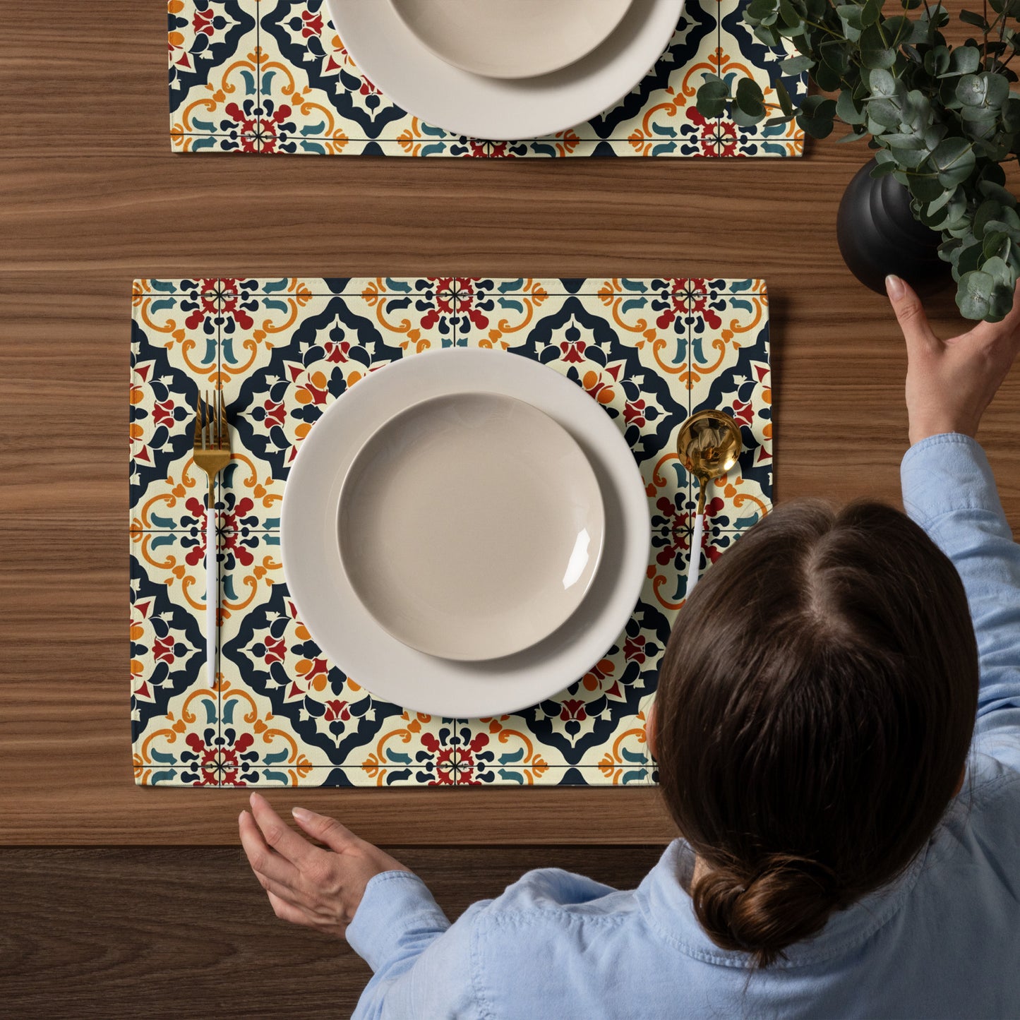 Placemat Set In Spanish Inspired Azulejos Pattern