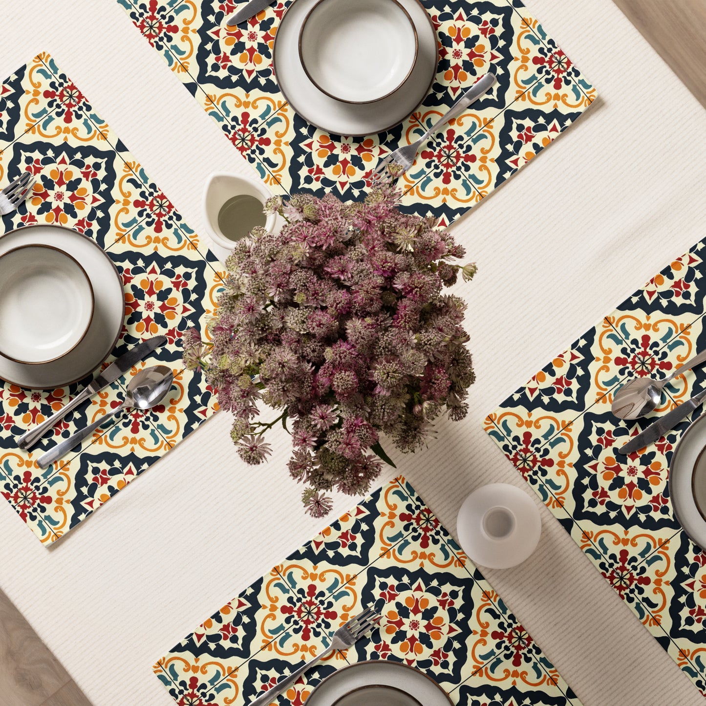 Placemat Set In Spanish Inspired Azulejos Pattern