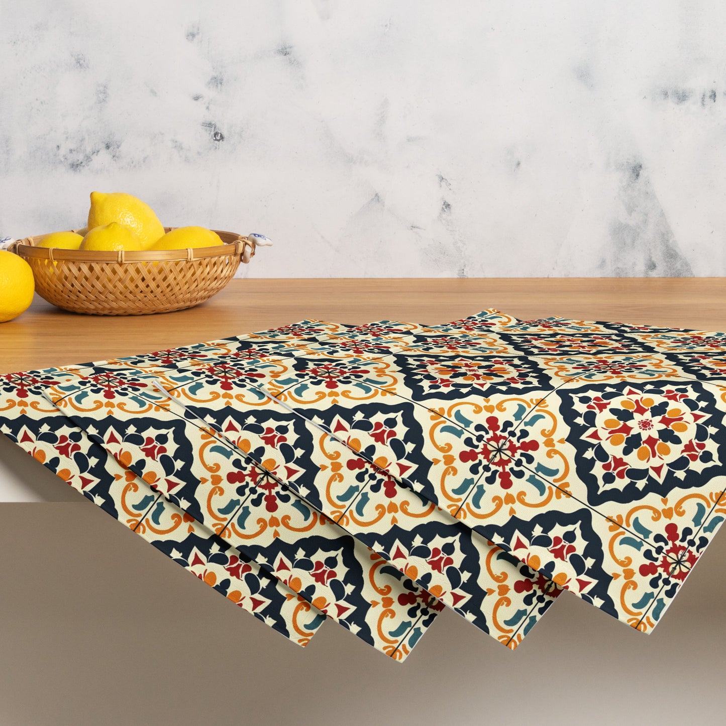 Placemat Set In Spanish Inspired Azulejos Pattern