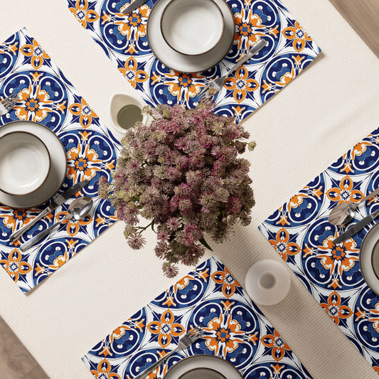 Placemat Set In Spanish Inspired Azulejos Pattern