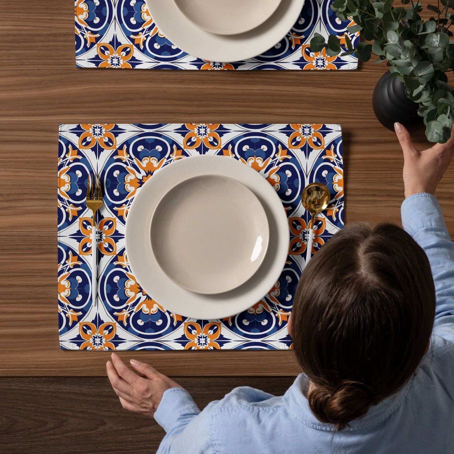 Placemat Set In Spanish Inspired Azulejos Pattern